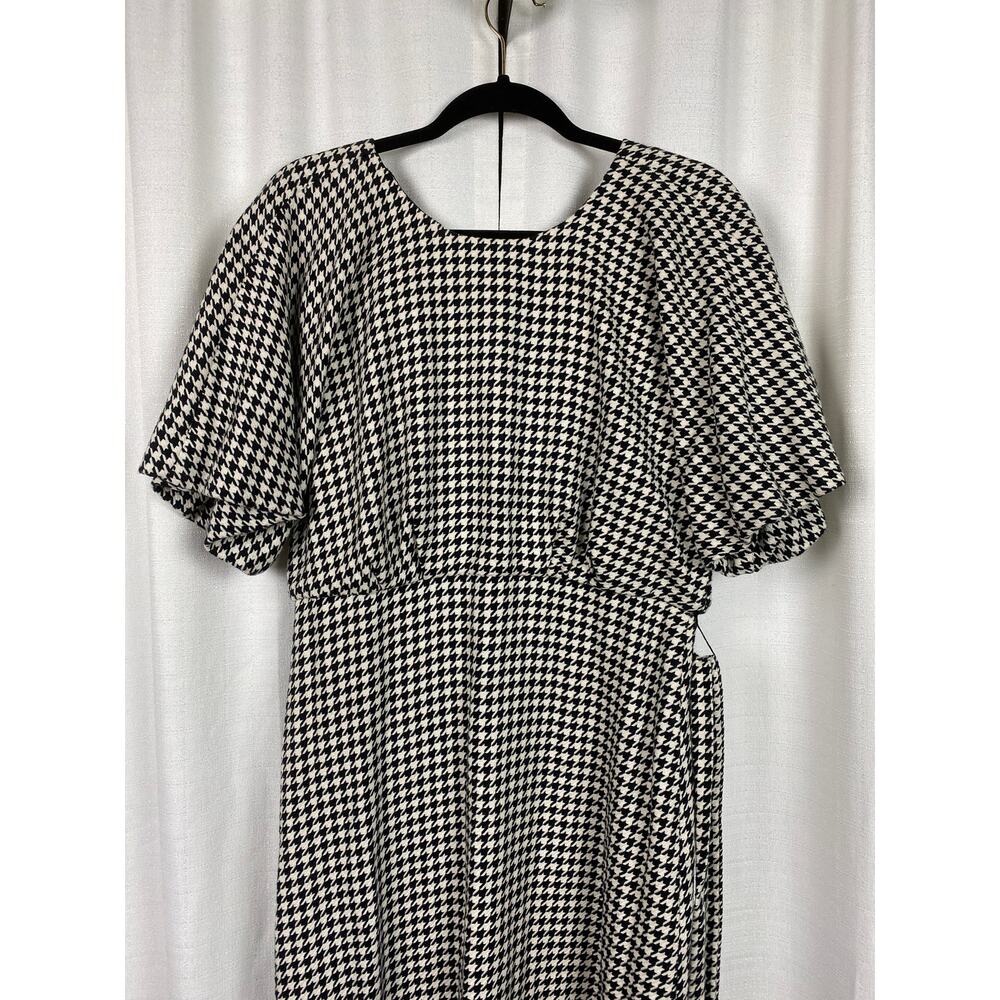 Zara Black&White Houndstooth Balloon Sleeve Blogger Favorite Midi Dress Sz.L - Picture 7 of 16